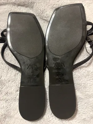 NWT ZARA Black Bow Strap Square Toe Flat Sandals Size 40 (9) thumbnail 3