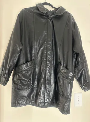 VTG Jacqueline Ferrar Women Large Black Genuine Leather Heavy Jacket Coat Large thumbnail 1