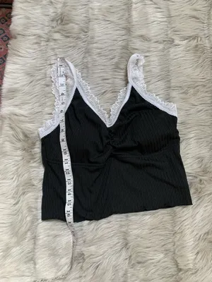Black with White Lace Crop Top Large thumbnail 5