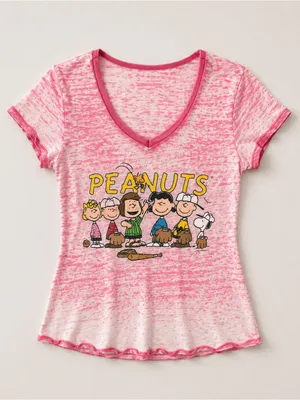 Peanuts Snoopy Pink Burnout Baseball Graphic Tee Size M Y2K thumbnail 2