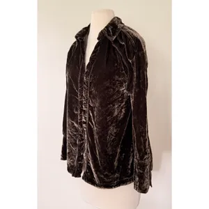 Free People Marianne Velvet Shirt Midnight Brown Dark Academia Gothic Blouse XS thumbnail 4