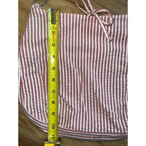 Red White Seersucker Striped Cotton Hobo Bag Navy Lining Zip Pocket Summer Tote thumbnail 6