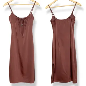 NWT Kendall +‎ Kylie Slip Drsss FLAWS Brown Size XS Midi Tie Milkmaid Satin thumbnail 4