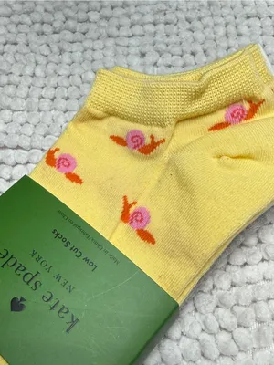 Kate Spade Low Cut Socks 3 Pair Set Snail Print Yellow Gray White NWT thumbnail 5