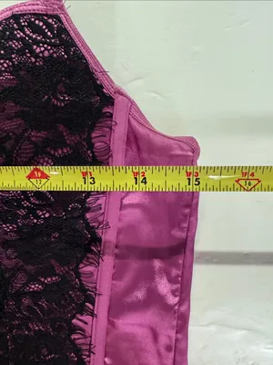 Victoria's Secret purple Pink Satin Chemise top corset Black Lace Crisscross L thumbnail 9