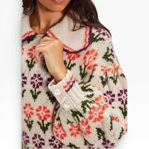 NWT Free People Alpaca Soft Frills Floral Softspun Sweater Prairie‎ Coquette NEW thumbnail 2