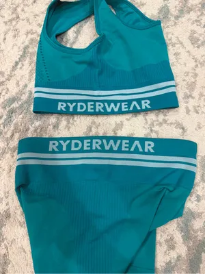 Ryderwear Active Teal Ribbed Sports Bra & Biker Short Set Small thumbnail 4