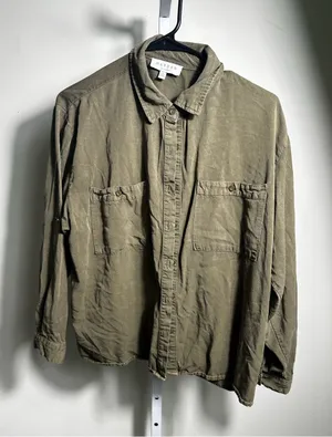 S311. Hayden Women's Olive Green Lightweight Button-Up Shirt thumbnail 1
