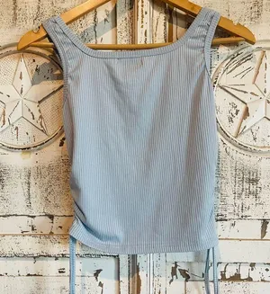 Women's Blue Ribbed Tank Top Size M thumbnail 5