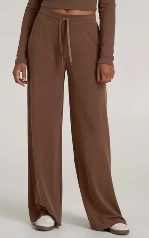 American Tall Waffle Knit Wide Leg Pants Size Medium Extra Tall Brown Lounge thumbnail 1
