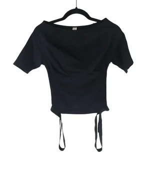Halara Black Solid Short Sleeve Pullover Top With Adjustable Straps Size M thumbnail 1