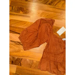 A New‎ Day Peplum Top Women LG burnt orange NEW Linen Blend Puff Sleeve Babydoll thumbnail 2
