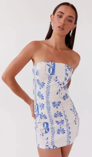 NWT PepperMayo Freya Linen Tube Dress Floral Wave Size 2 thumbnail 1