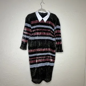 Eloquii Studio Sequin Striped Bodycon Mini Dress Collared‎ Black Size 16 Plux thumbnail 2