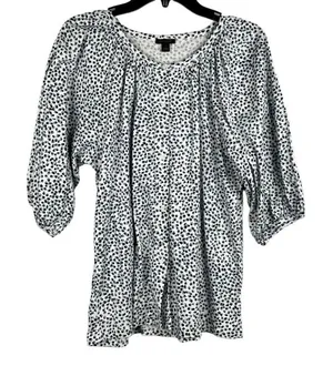 Ann Taylor Black Blue Spotted 3/4 Sleeve Top Large thumbnail 1