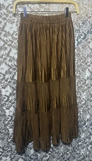 Vintage Brown Pleated Tiered Maxi Skirt small thumbnail 1