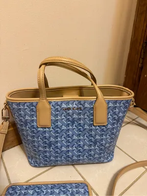 Anne Klein | Blue Patterned bucket bag with Tan Trim and Wristlet thumbnail 4