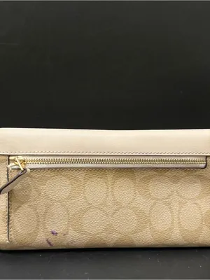 COACH Chalk/ Khaki Coated Signature Canvas Slim Trifold Wallet thumbnail 2