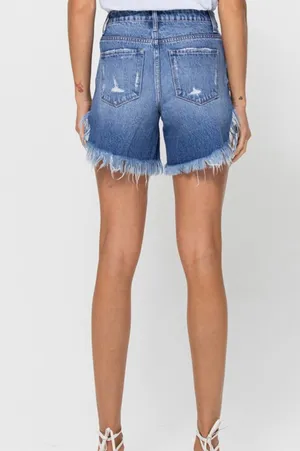 Vervet By Flying Monkey Harmonious Hi-Rise Distressed 6” Jean Shorts thumbnail 4
