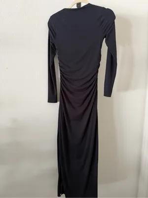 Abercrombie & Fitch Black Modal-Blend Long Sleeve Ruched Square Neck Dress thumbnail 6