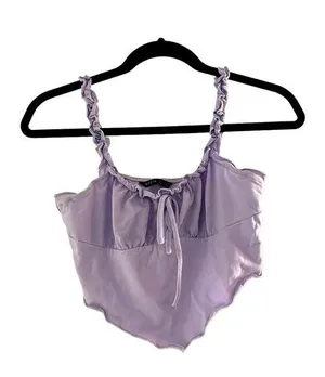 Shein lavender purple crop top with ruffle straps thumbnail 1