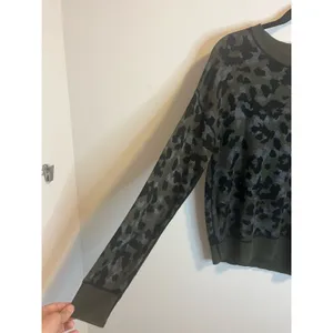 by Anthropologie Ethan Crew Neck Leopard Print Knit Sweater Green Gray Brown M thumbnail 5