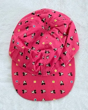 RARE Vintage 80s Mickey Mouse Hot Pink Cap Disney Atlas Compton USA Adult Size thumbnail 1