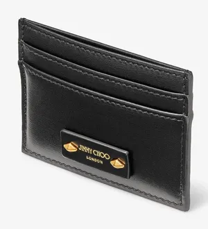 Jimmy Choo Umika Black Leather Card Holder Gold Diamond Studs Italy Designer thumbnail 1