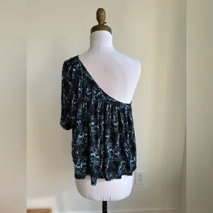 Free People Ocean Avenue One Shoulder Flowu Blue Patterned Top Small thumbnail 5