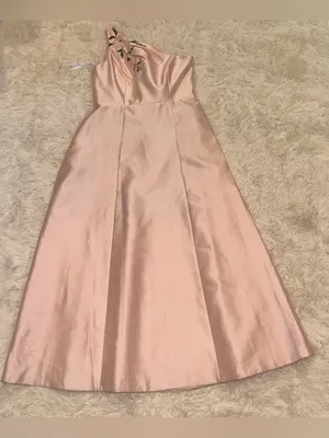 NEW Alfred Sung One-Shoulder A-Line Gown Handworked Floral Appliqué Blush Sz 14 thumbnail 4
