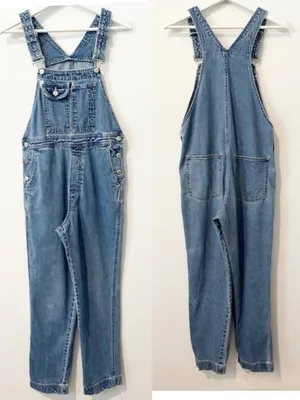 Gap Vintage Overalls Size Small Blue Rigid Denim Relaxed Straight Leg Distressed thumbnail 2