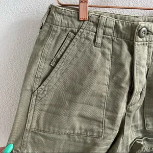 American Eagle Muted Army Green Button Fly Fray Hem Shorts Cargo Utility Style thumbnail 3