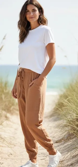 Aerie Tan Jogger Sweatpants Small Cozy Lounge Pants Drawstring Casual thumbnail 1
