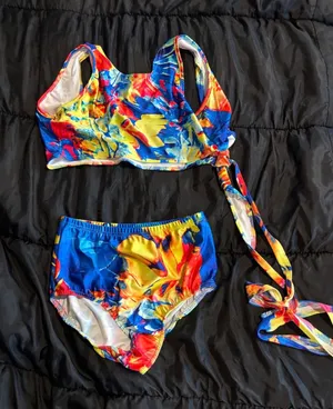 High Waisted Tie Dye Dance Briefs Blue Yellow Red Psychedelic Festival Bottoms thumbnail 1