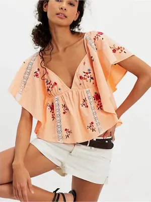Free People Make Me Yours Blouse - Peach Combo thumbnail 1