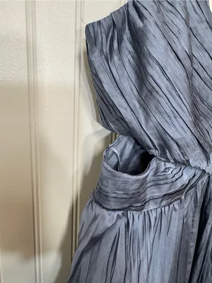 ASTR Capitola Pleated Blue Satin Midi Dress Large Wedding Guest Romantic Party thumbnail 7