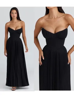 House of CB Marcella Black Georgette Pleated Maxi Dress size XS A-C thumbnail 2