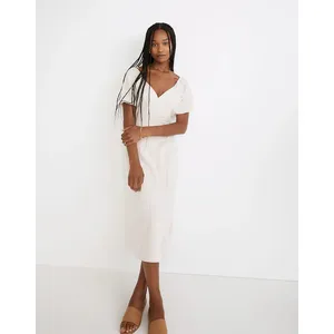 Madewell Puff-Sleeve Button-Wrap Striped Midi Dress Size 6 thumbnail 2