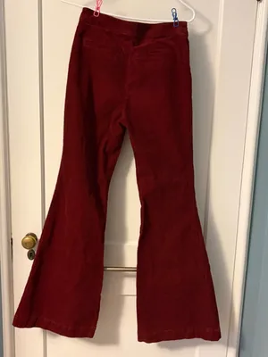By Anthropologie Low-Rise Flare Corduroy Pants burgundy size 4 bohemian fall thumbnail 4