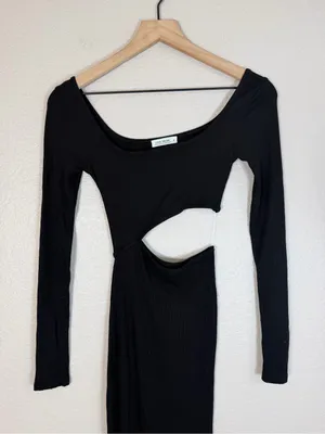 12th Tribe Fired Up Black Ribbed Cutout Maxi Dress Small $125 thumbnail 6