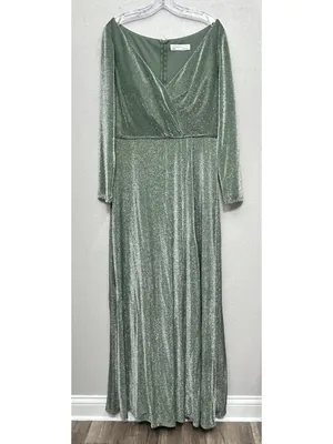 IEENA for Mac Duggal Faux Wrap Gown Maxi Dress Sz 12 Jade Green Metallic stretch thumbnail 3