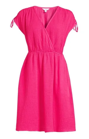 Time and Tru Womens Dress Size XS Pink Midi Front Detail Short Sleeve Flowy thumbnail 1