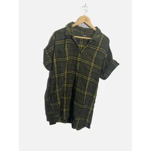 Known Supply Shirt Dress Womens Medium Olive Green Plaid Flannel Organic Cotton thumbnail 4