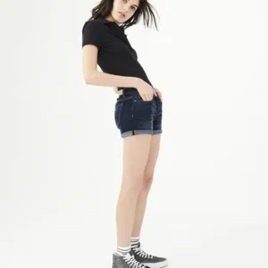AEROPOSTALE Dark‎ Blue Wash Cuffed Denim Midi Shorts Size 2 Classic Summer thumbnail 11