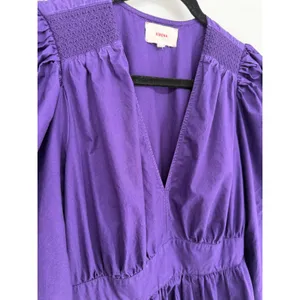 Xirena Ophelia Dress Puff Sleeve Cotton Mini M Purple V-Neck Smocked Boho Poplin thumbnail 2