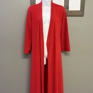 Vintage Vanity Fair Vibrant Red Full-Length Ribbed Wrap V-Neck Robe with Belt-Sm thumbnail 12