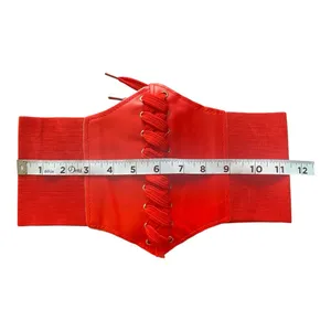 Corset Style Wide Girdle‎ Red Fashion Elastic Faux Leather Skinny Elastic Waist thumbnail 12