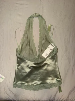 Silky Lace Trim Top- Sage Green thumbnail 2