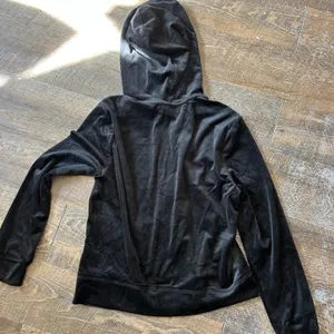 Vintage Juicy Couture Black Velour Zip Up Hoodie Rhinestone Y2K Womens Large thumbnail 6