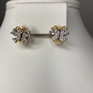 Butterfly Huggie Earrings, Goldtone, Rhinestones, Fashion‎ Jewelry, 1/2 in thumbnail 2